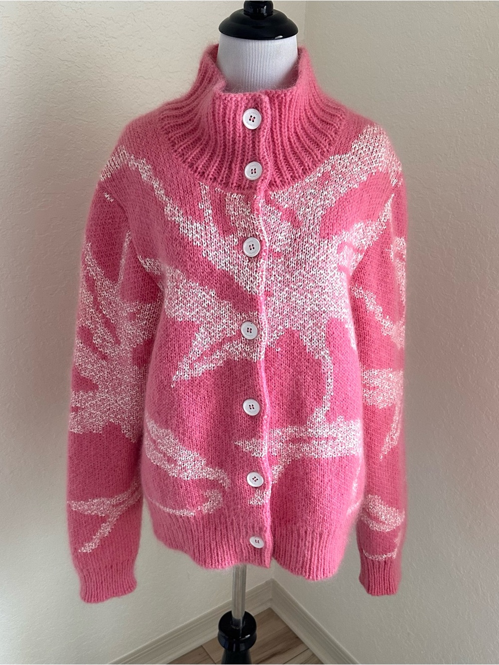 Tory Burch Pink Havy Sweater Women Size L Mohair Cotton Wool Blend